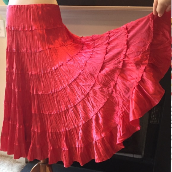 xSOLDx. Pink Hawaiian Full Boho / Salsa Skirt - Picture 2 of 4
